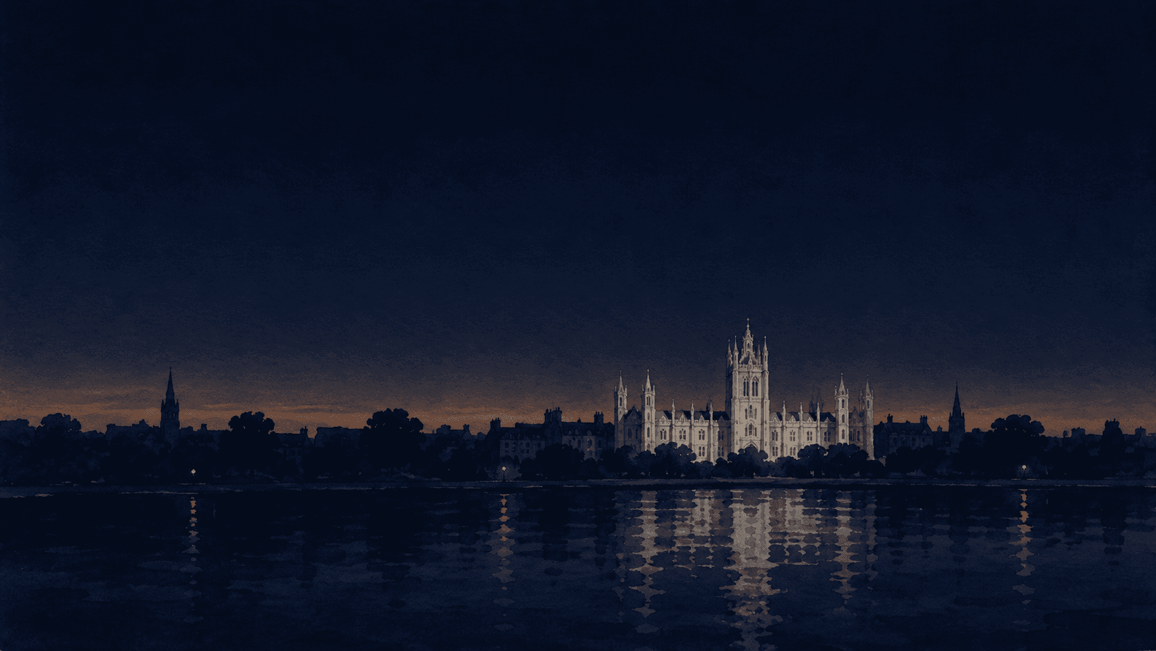A painting of Aberdeen at dusk
